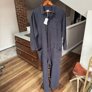 Esby Navy Linen Coveralls Size Medium NWT